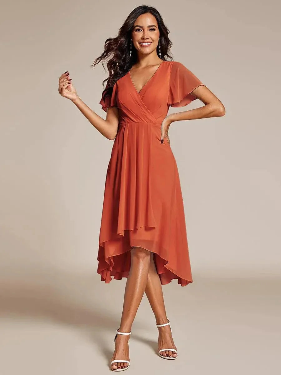 Women's Elegant White Maxi Dress | Soft V-Neck, High-Low Hem, Flutter Sleeves 10
