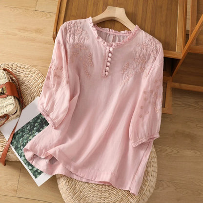 Women's Floral Button-Front Blouse | Elegant Embroidery, Lightweight Comfort 2