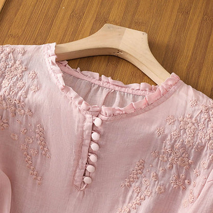 Women's Floral Button-Front Blouse | Elegant Embroidery, Lightweight Comfort 3