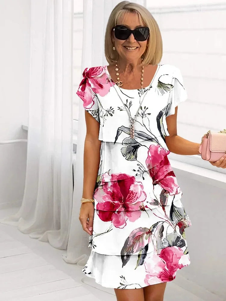 Women's Floral Maxi Dress | Ruffled Pleats, Elegant Summer Style 0