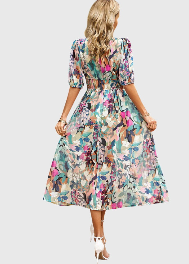 Women's Floral Midi Dress | Smocked Waist, Elegant Design 1