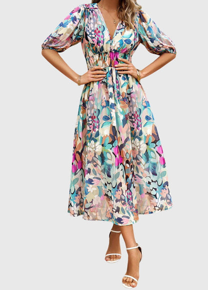 Women's Floral Midi Dress | Smocked Waist, Elegant Design 2
