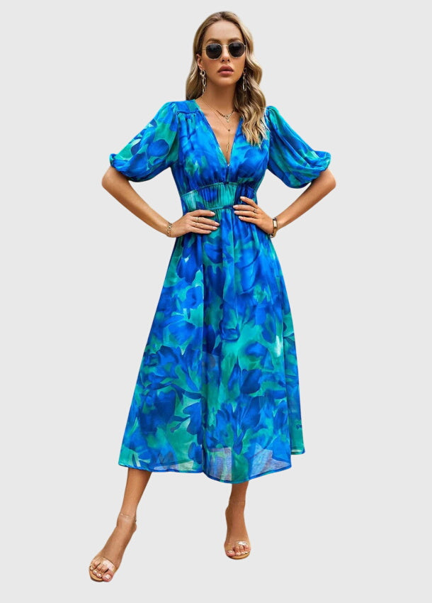 Women's Floral Midi Dress | Smocked Waist, Elegant Design 5