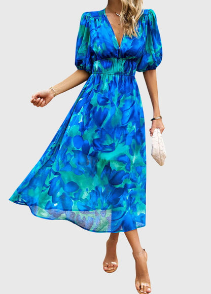 Women's Floral Midi Dress | Smocked Waist, Elegant Design 7