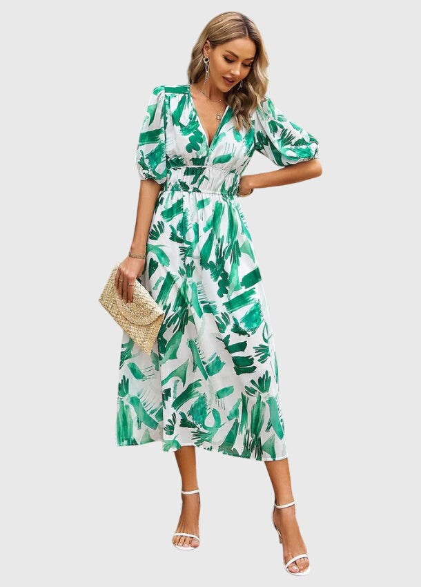 Women's Floral Midi Dress | Smocked Waist, Elegant Design 8