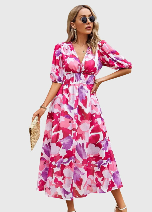 Women's Floral Midi Dress | Smocked Waist, Elegant Design 9