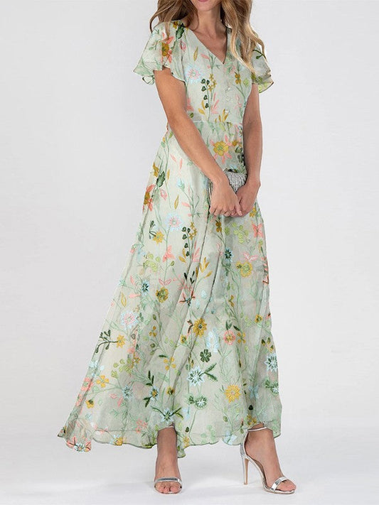 Women's Floral Print Maxi Dress | Elegant V Neck, Lightweight Summer Dress 0