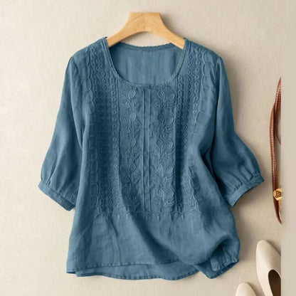 Women's Floral Relaxed Blouse | Elegant Embroidery, Comfortable Long Sleeve Top 1