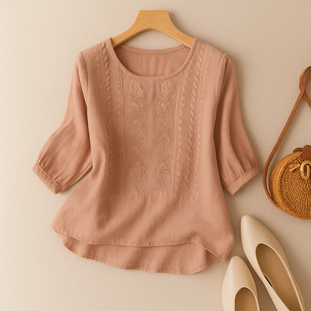 Women's Floral Relaxed Blouse | Elegant Embroidery, Comfortable Long Sleeve Top 2