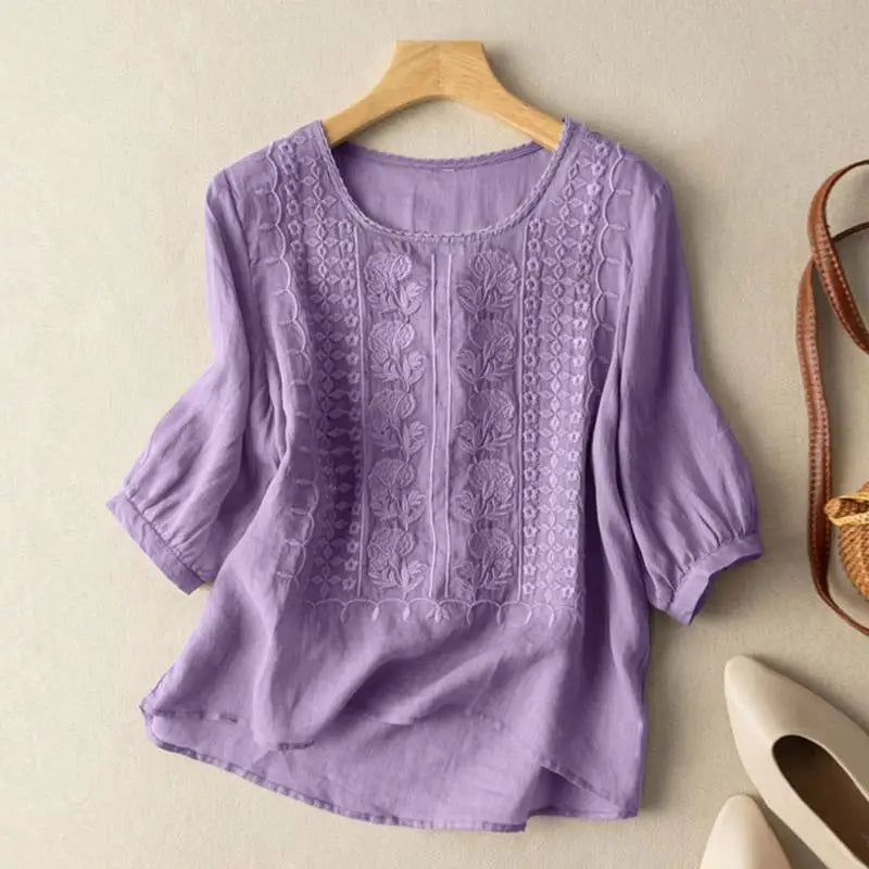 Women's Floral Relaxed Blouse | Elegant Embroidery, Comfortable Long Sleeve Top 3
