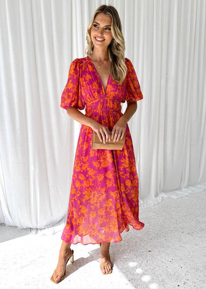 Women's Floral Summer Dress | Light and Breathable Fabric, Puff Sleeves 0