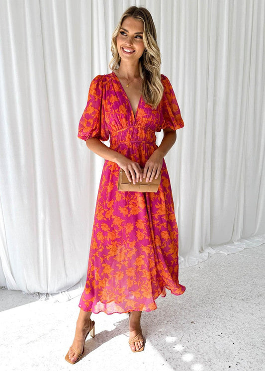 Women's Floral Summer Dress | Light and Breathable Fabric, Puff Sleeves 0
