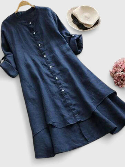 Women's High-Low Summer Dress | Flowy Hem, Mandarin Collar 1