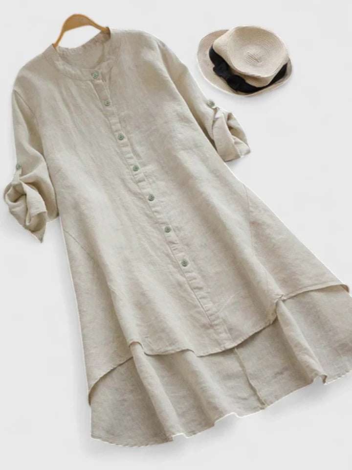 Women's High-Low Summer Dress | Flowy Hem, Mandarin Collar 2