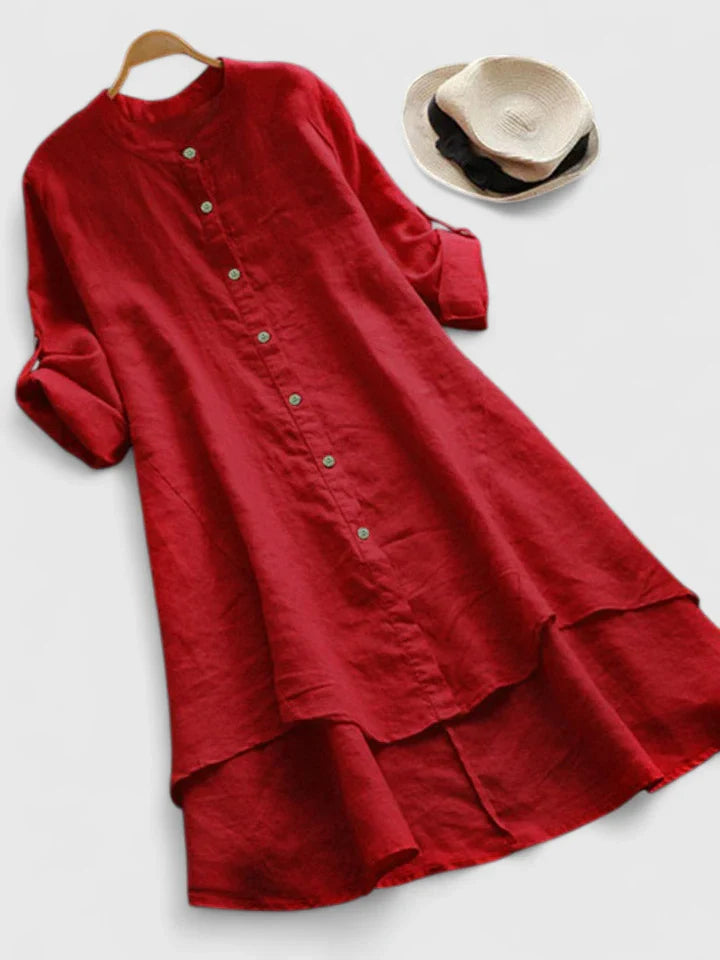 Women's High-Low Summer Dress | Flowy Hem, Mandarin Collar 3