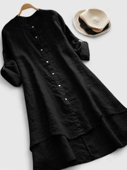 Women's High-Low Summer Dress | Flowy Hem, Mandarin Collar 4