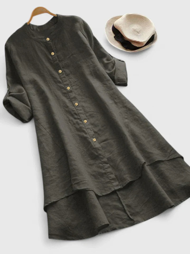 Women's High-Low Summer Dress | Flowy Hem, Mandarin Collar 5
