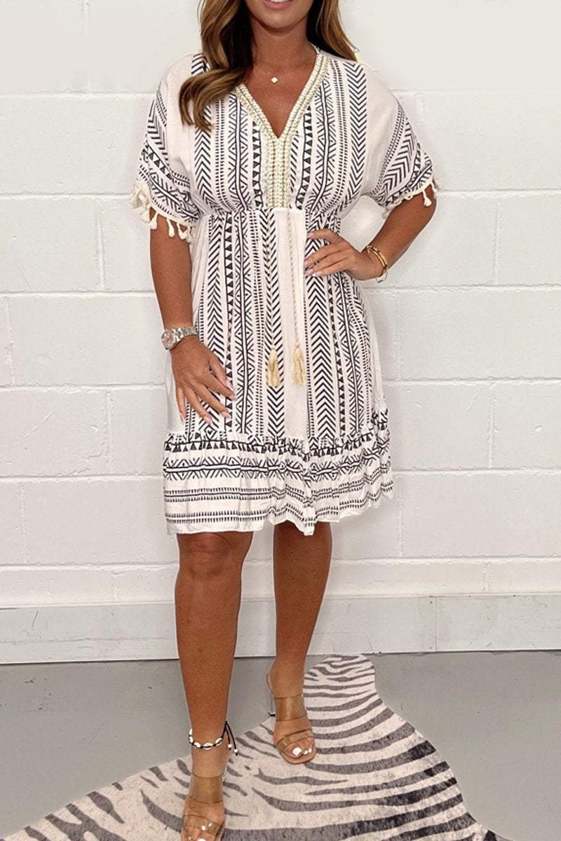 Women's Plus Size Boho Mini Dress | Printed Tassel Design for Summer 2