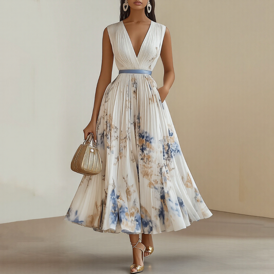 Women's Plus Size Floral Maxi Dress | Pleated Design, Elegant Summer Style 0