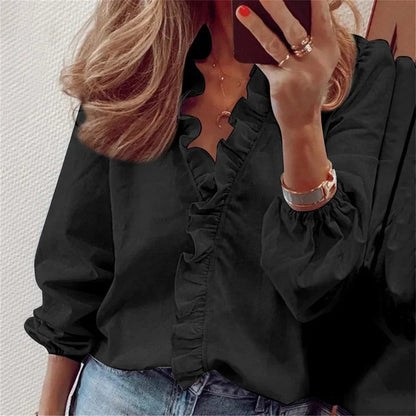 Women's Puff Sleeve Blouse | Soft Fabric with Ruffled Neckline 3