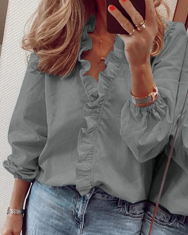 Women's Puff Sleeve Blouse | Soft Fabric with Ruffled Neckline 6