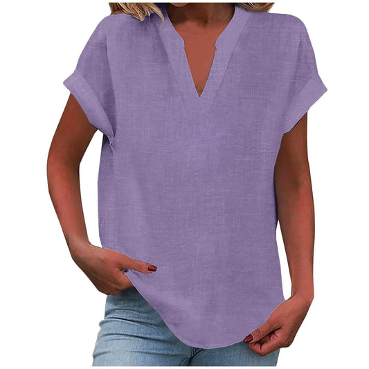 Women's Relaxed V-Neck Blouse | Soft Fabric, Effortless Summer Top 0