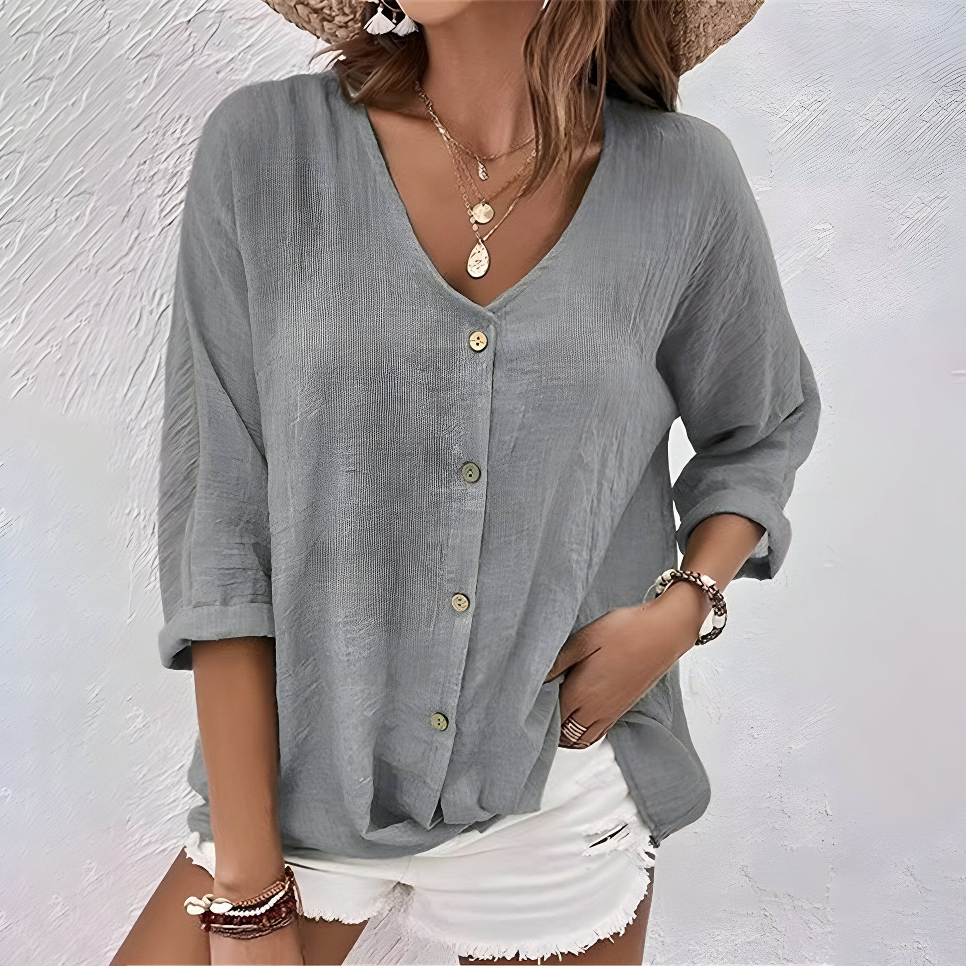 Women's Relaxed V-Neck Blouse | Soft Fabric, Long Sleeve Summer Top 3