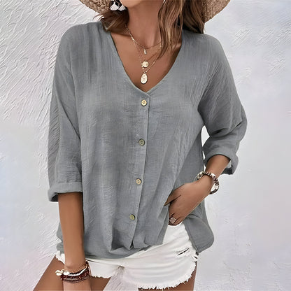 Women's Relaxed V-Neck Blouse | Soft Fabric, Long Sleeve Summer Top 3