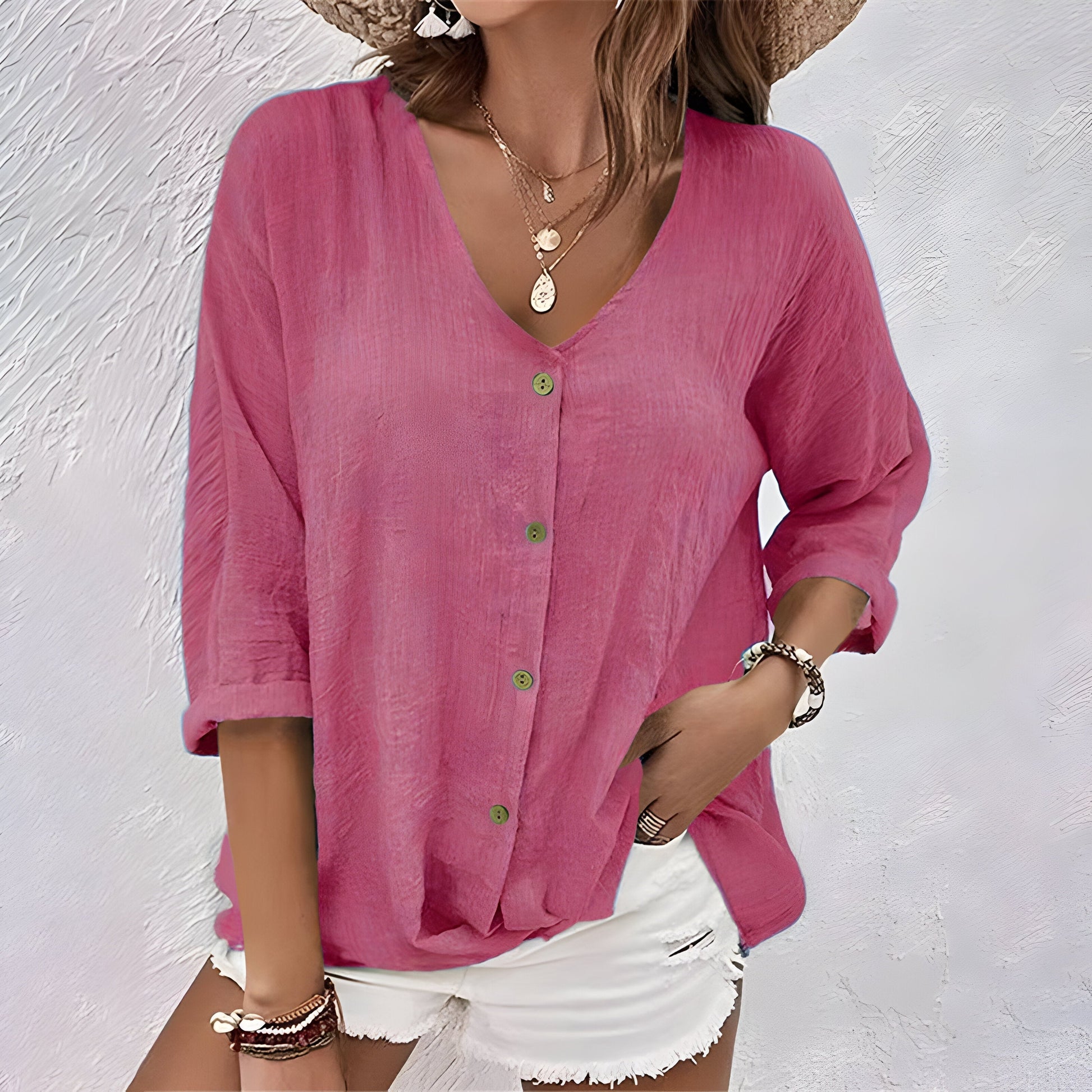 Women's Relaxed V-Neck Blouse | Soft Fabric, Long Sleeve Summer Top 4