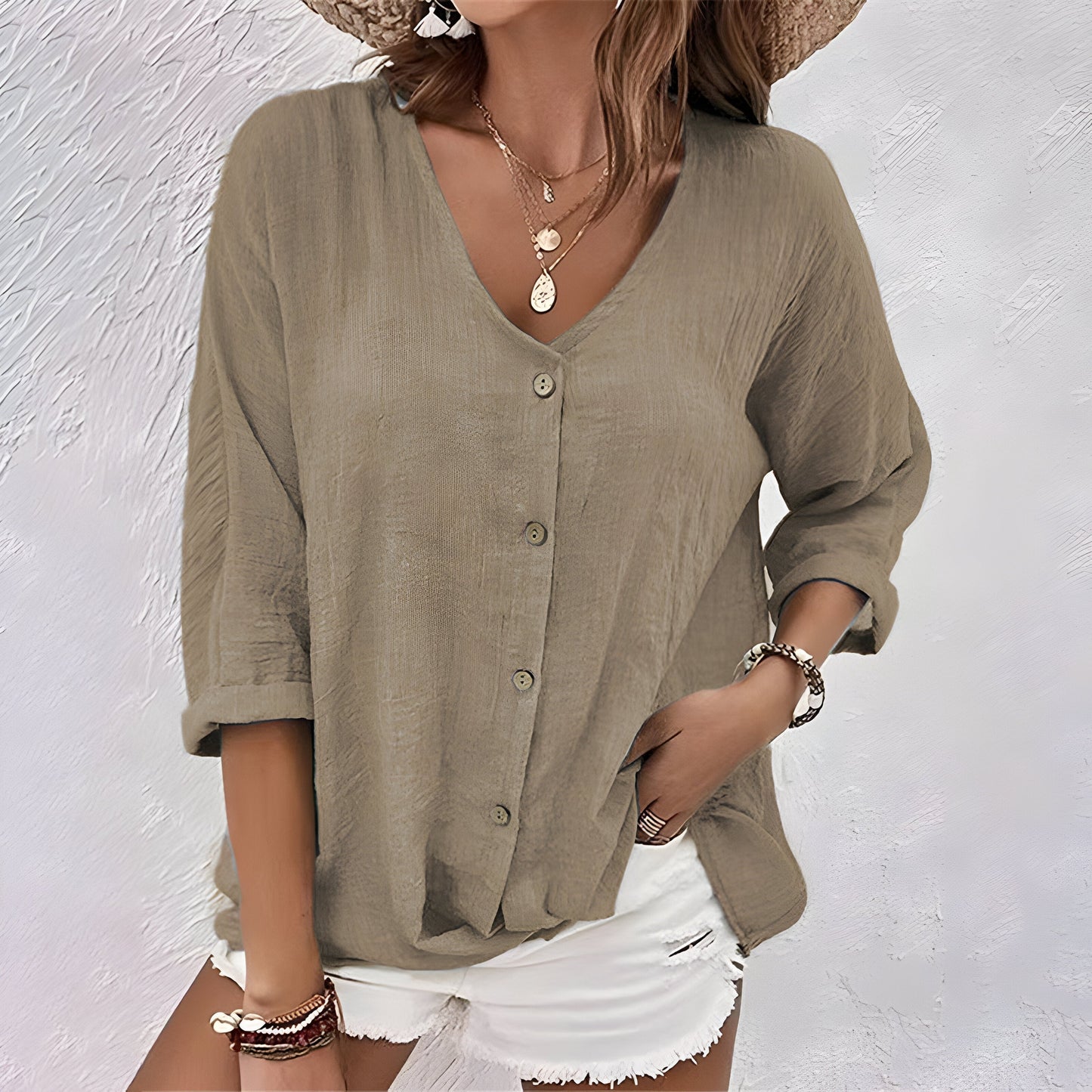 Women's Relaxed V-Neck Blouse | Soft Fabric, Long Sleeve Summer Top 6