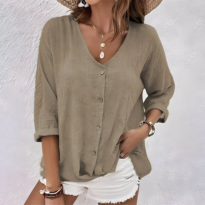 Women's Relaxed V-Neck Blouse | Soft Fabric, Long Sleeve Summer Top 6
