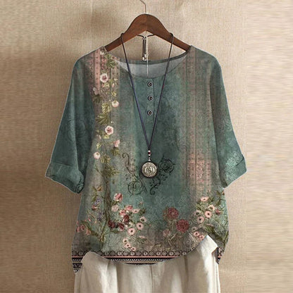Women's Retro-Inspired Blouse | Vintage Floral Design, Relaxed Fit 0
