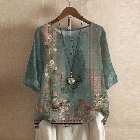 Women's Retro-Inspired Blouse | Vintage Floral Design, Relaxed Fit 0