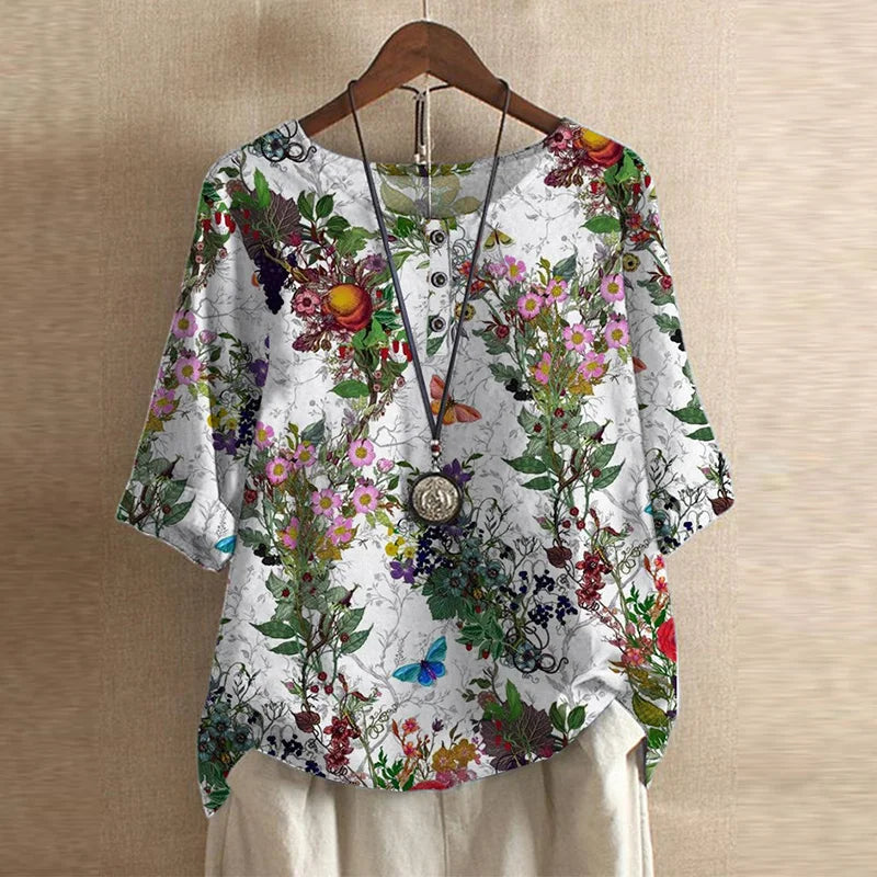 Women's Retro-Inspired Blouse | Vintage Floral Design, Relaxed Fit 10