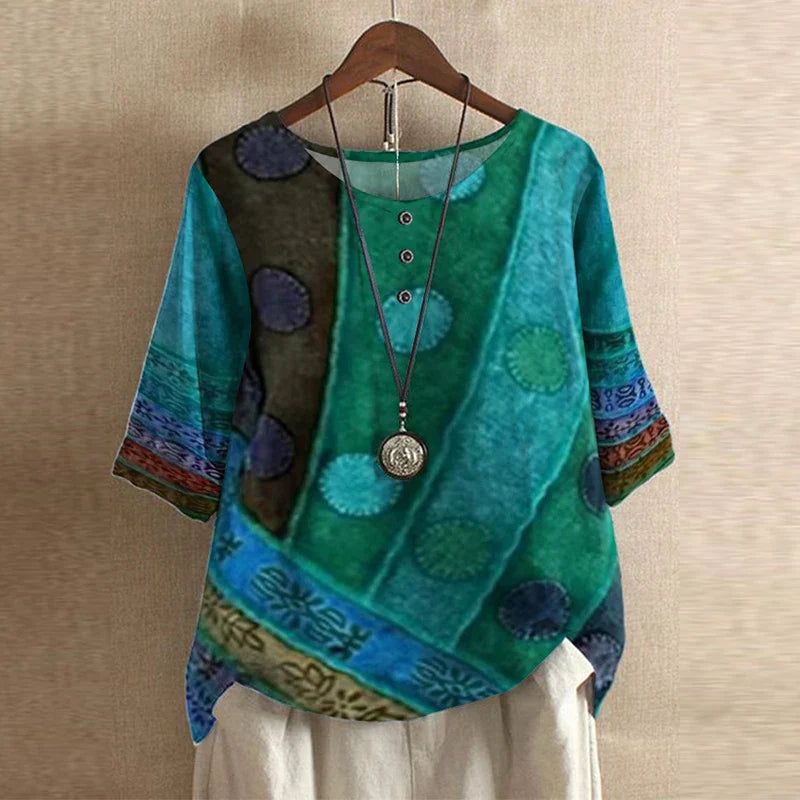 Women's Retro-Inspired Blouse | Vintage Floral Design, Relaxed Fit 2