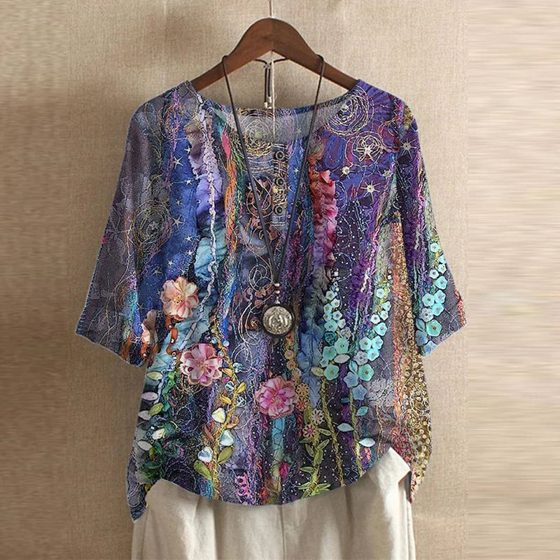 Women's Retro-Inspired Blouse | Vintage Floral Design, Relaxed Fit 8