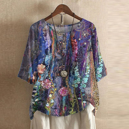 Women's Retro-Inspired Blouse | Vintage Floral Design, Relaxed Fit 8