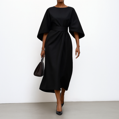 Women's Satin Feel Maxi Dress | Elegant Batwing Sleeve, Ankle-Length 0