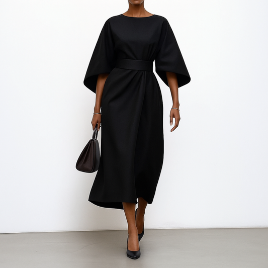 Women's Satin Feel Maxi Dress | Elegant Batwing Sleeve, Ankle-Length 0