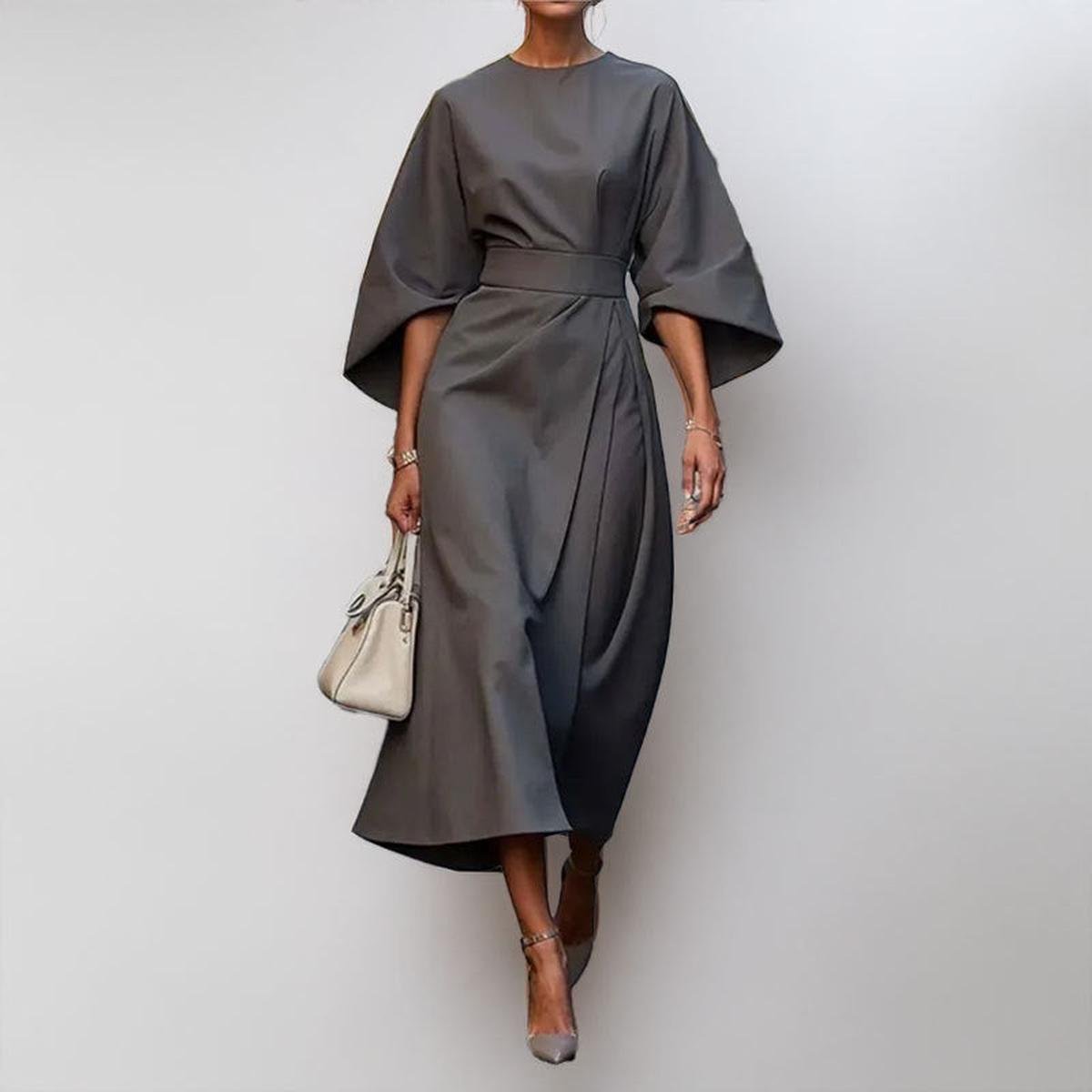 Women's Satin Feel Maxi Dress | Elegant Batwing Sleeve, Ankle-Length 5