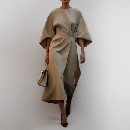 Women's Satin Feel Maxi Dress | Elegant Batwing Sleeve, Ankle-Length 6
