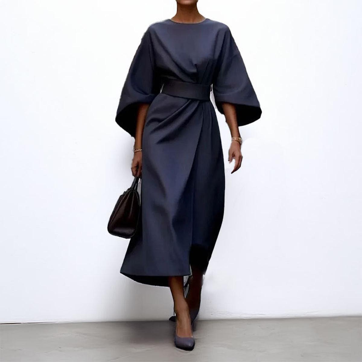 Women's Satin Feel Maxi Dress | Elegant Batwing Sleeve, Ankle-Length 7