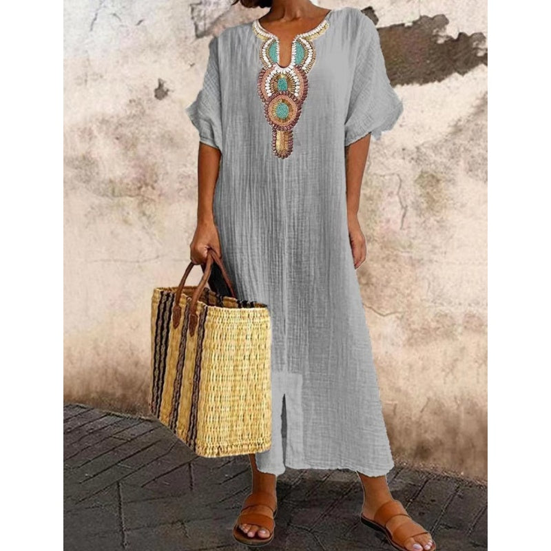Women's Summer Maxi Dress | Embroidered Linen Blend, Casual Elegance 2