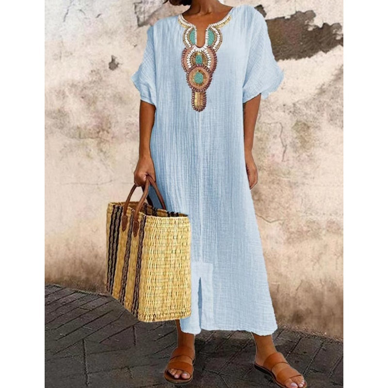 Women's Summer Maxi Dress | Embroidered Linen Blend, Casual Elegance 3