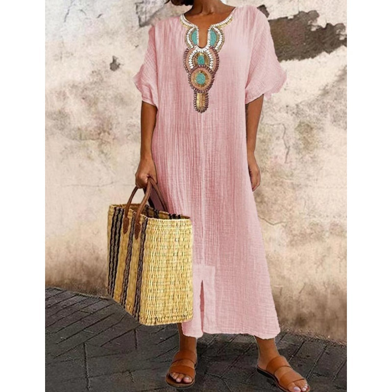Women's Summer Maxi Dress | Embroidered Linen Blend, Casual Elegance 4