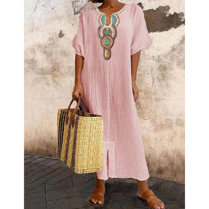Women's Summer Maxi Dress | Embroidered Linen Blend, Casual Elegance 4