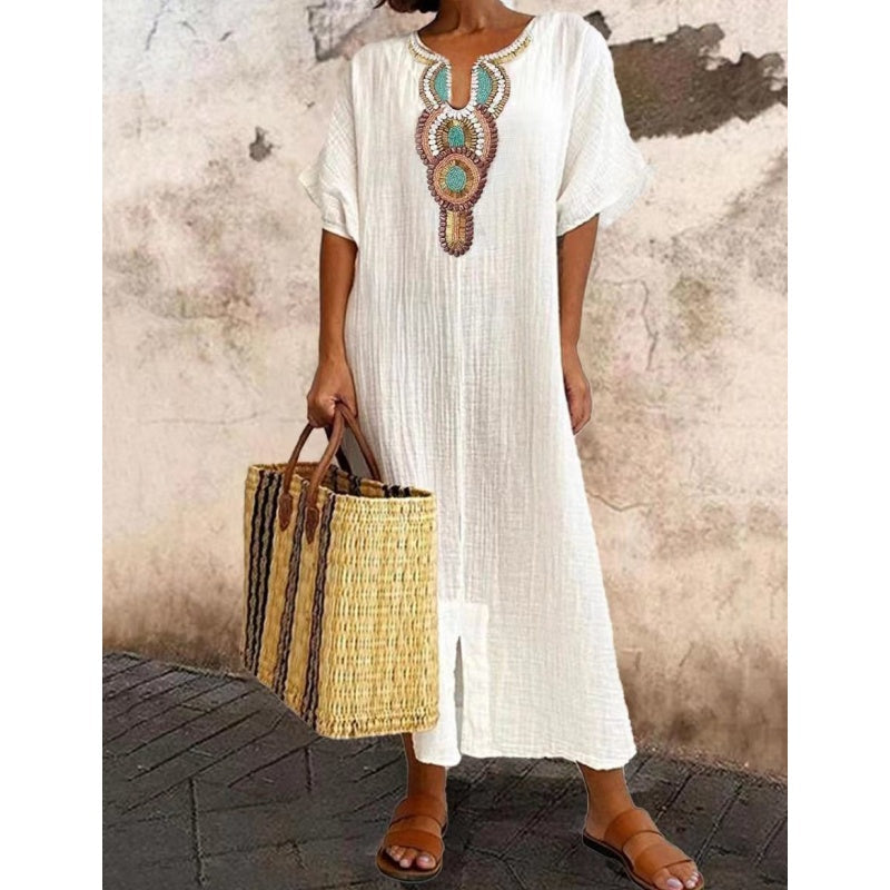 Women's Summer Maxi Dress | Embroidered Linen Blend, Casual Elegance 5