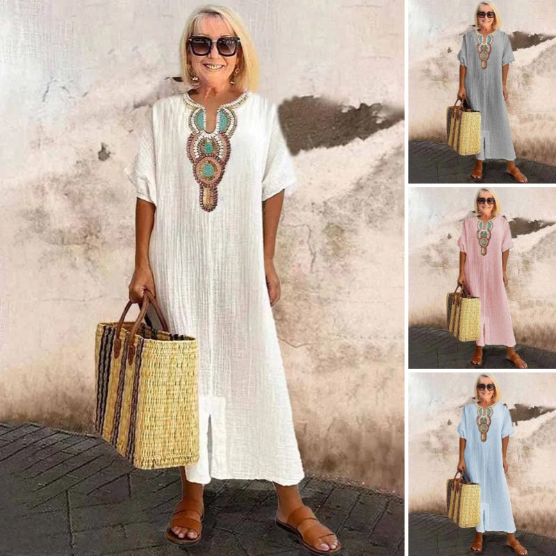 Women's Summer Maxi Dress | Embroidered Linen Blend, Casual Elegance 6