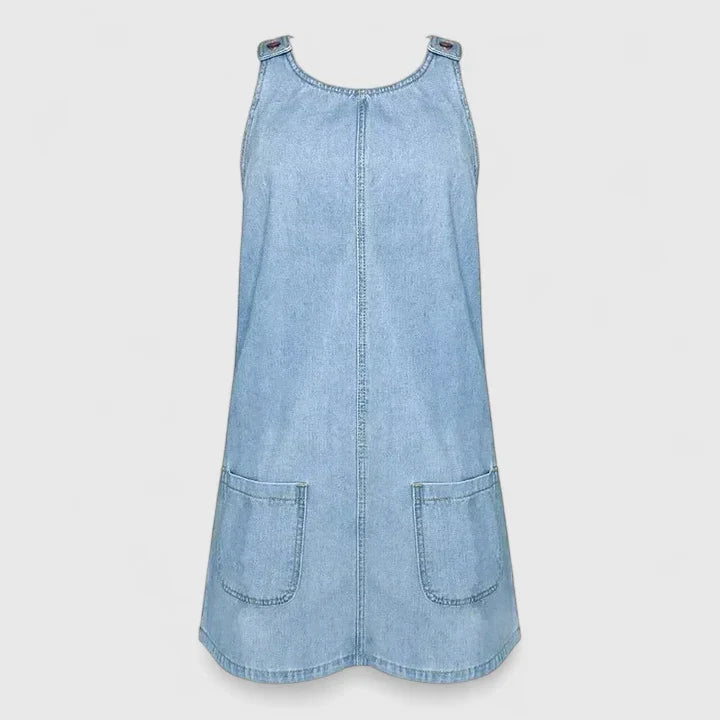 Women's Summer Midi Dress | Denim Look with Pockets, Casual 1