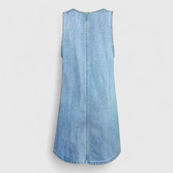 Women's Summer Midi Dress | Denim Look with Pockets, Casual 2